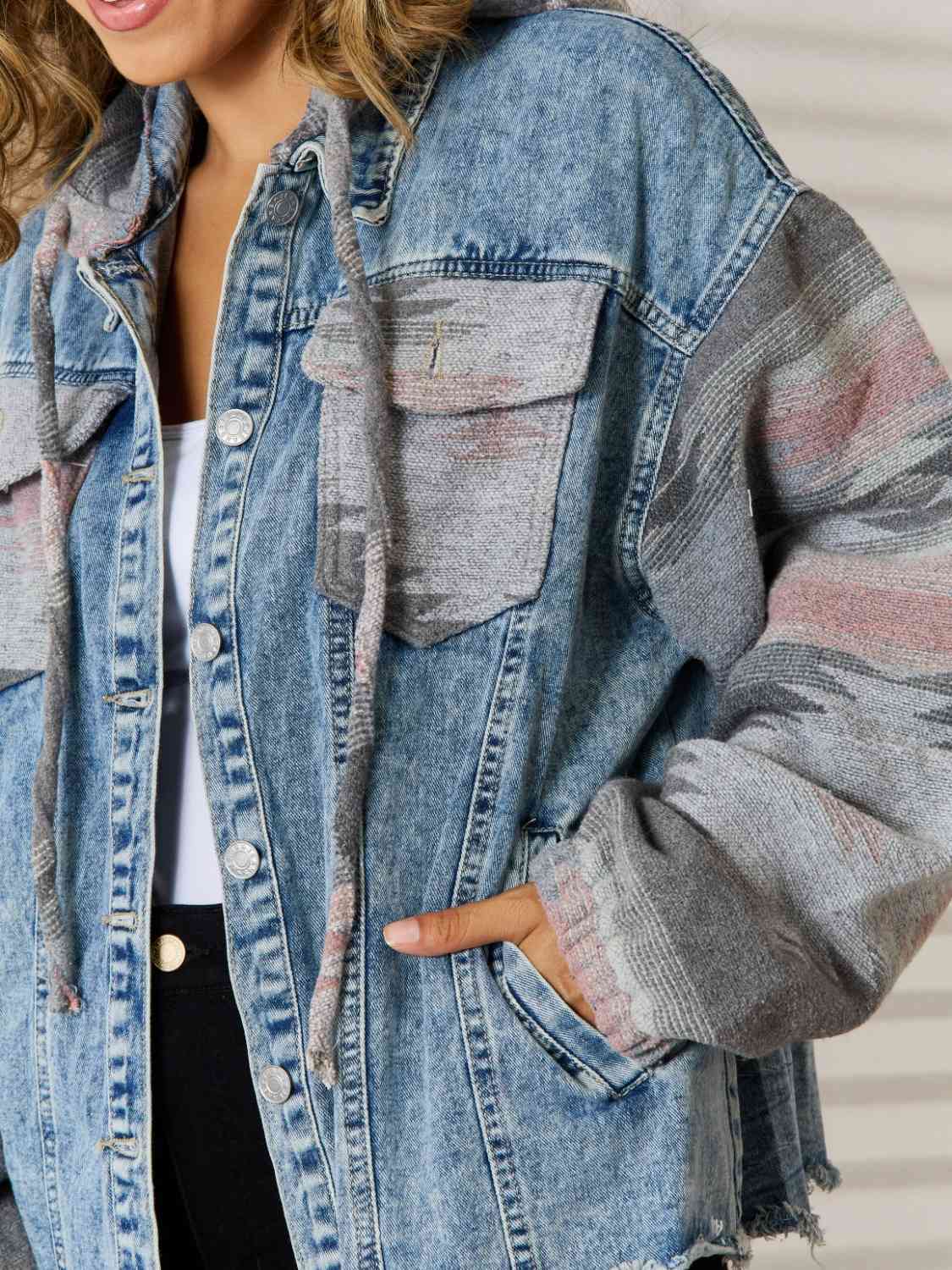 Geometric Raw Hem Denim Jacket - T - 1 COLOR -