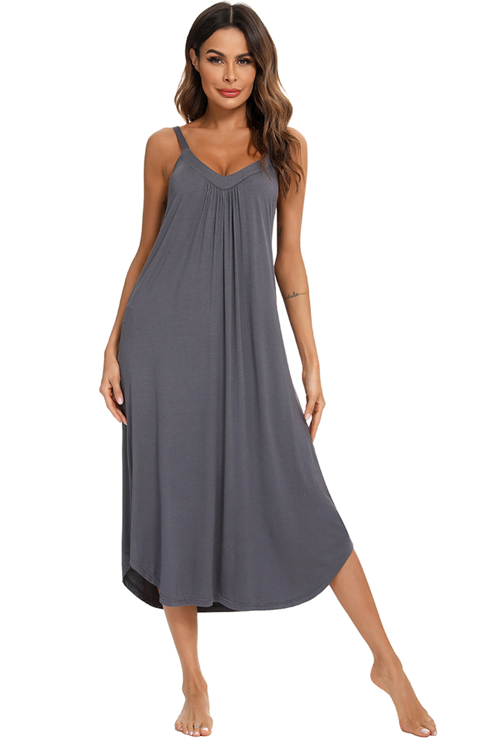 V-Neck Midi Lounge Dress - T - 4 COLORS -