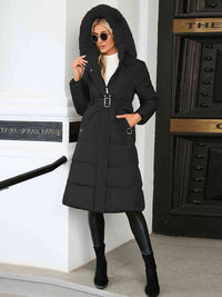 Thumbnail for Longline Hooded Winter Coat with Pockets - T - 3 COLORS -