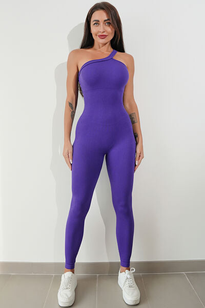 Asymmetrical Neck Wide Strap Active Jumpsuit - T - 8 COLORS -