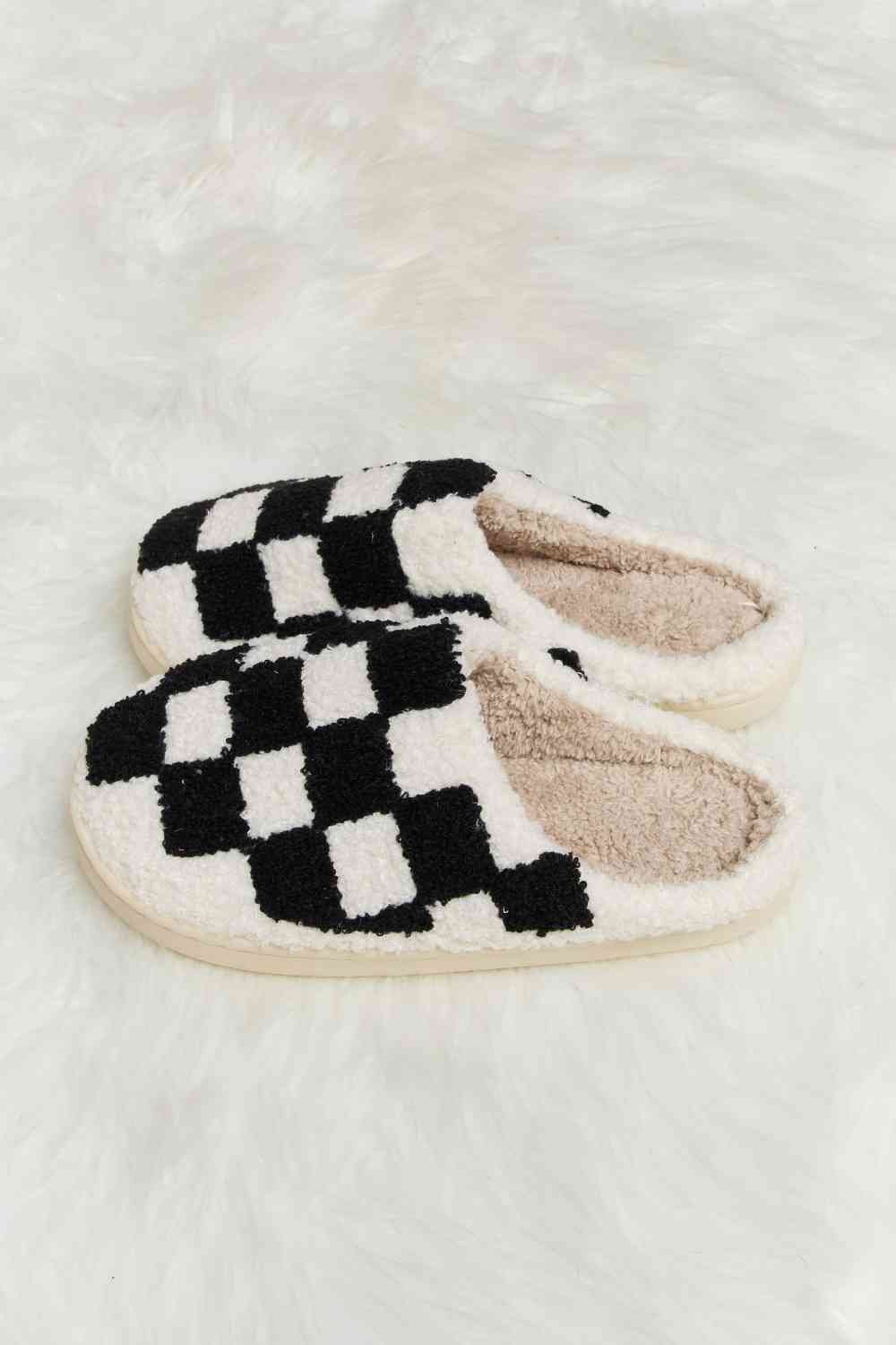 Melody Checkered Print Plush Slide Slippers - LIMITED SIZES LEFT - T - 4 COLORS -