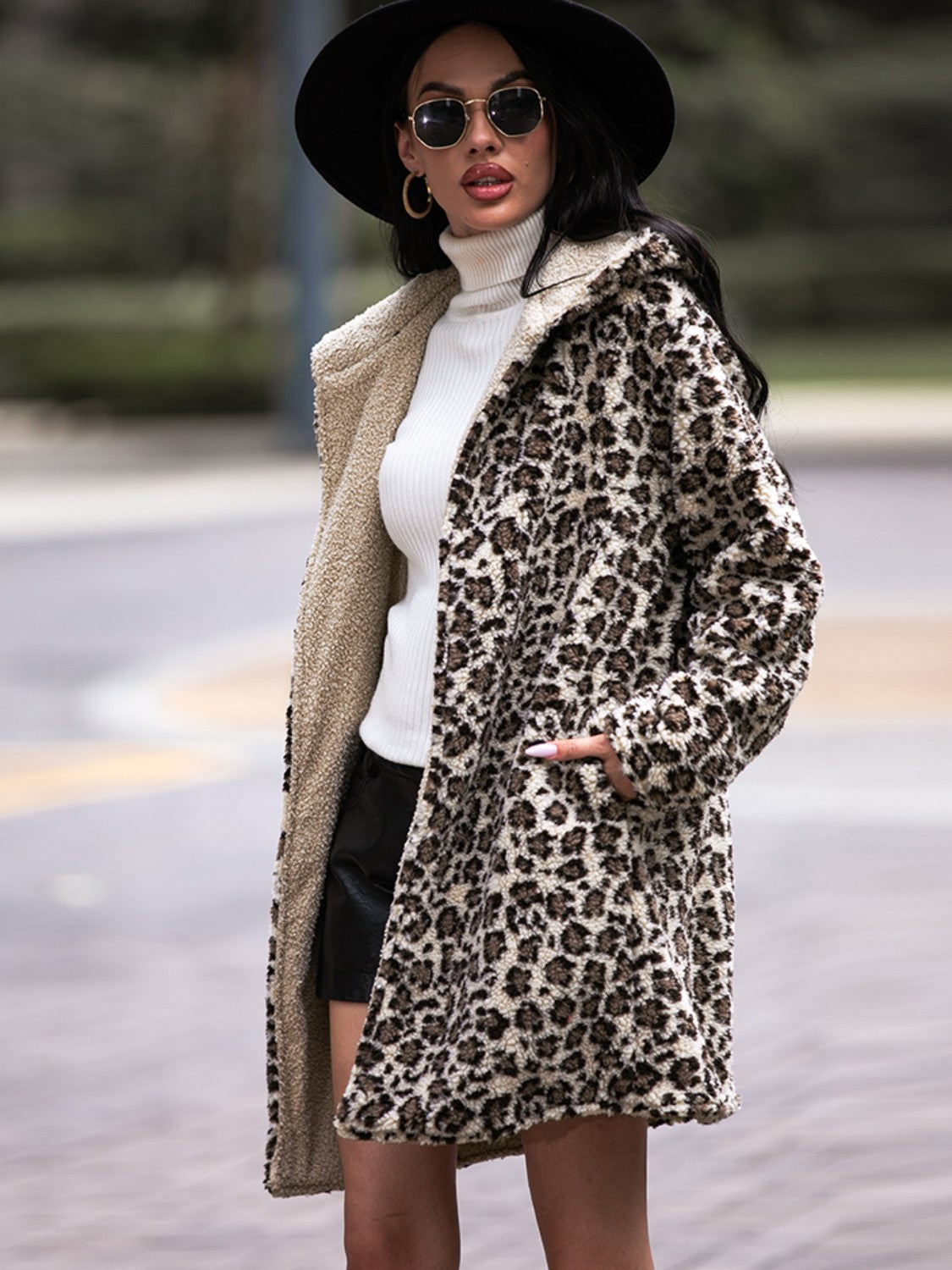 Leopard Hooded Coat with Pockets - T - 1 COLOR -