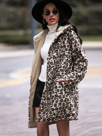 Thumbnail for Leopard Hooded Coat with Pockets - T - 1 COLOR -