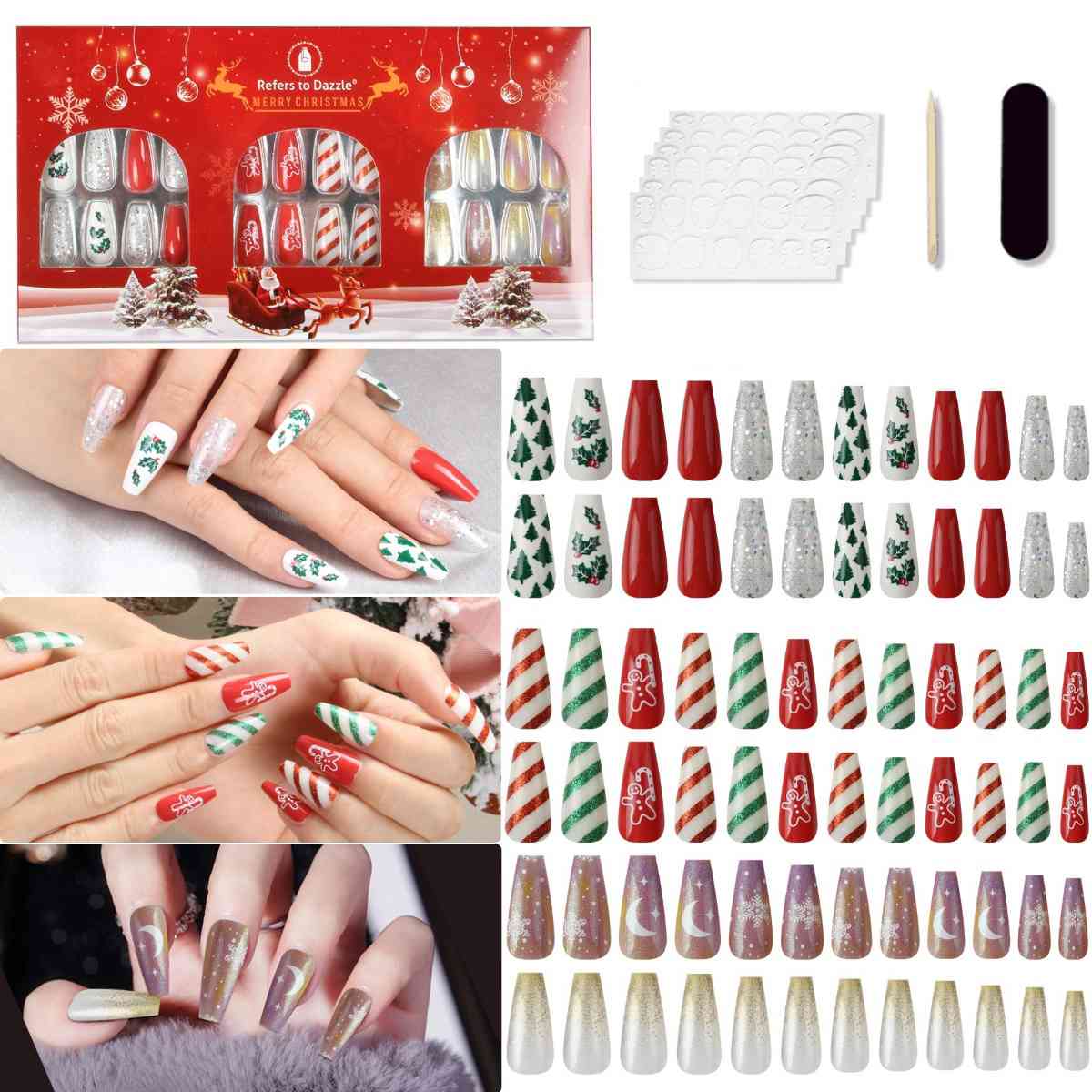 72-Piece Christmas Theme ABS Press-On Nails - 72 PCS. - T -