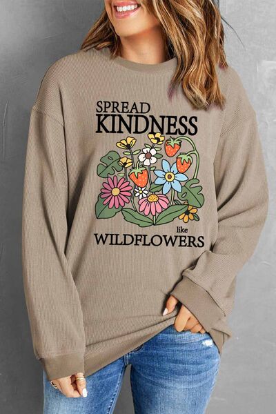 SPREAD KINDNESS LIKE WILDFLOWERS Round Neck Sweatshirt - T - 1 COLOR -