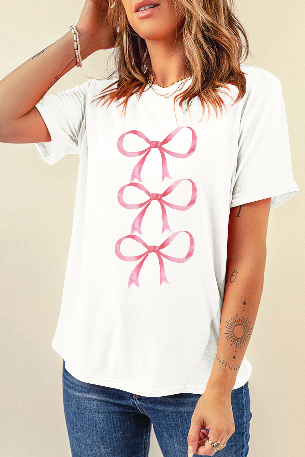 Ribbon/Bow Graphic Round Neck Short Sleeve T-Shirt - T - 1 COLOR -