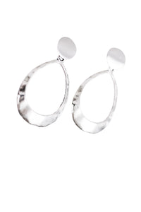 Thumbnail for Christy Jean - Kinsley Geometric Oval Earrings in Hammered Silver -