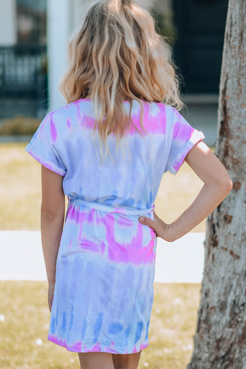 Girls Tie-Dye Belted T-Shirt Dress - T - 4 SIZES - 1 COLOR -