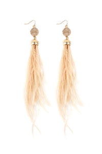 Thumbnail for Riah Fashion - Druzy Stone Dangling Feather Earrings - 7 COLORS -