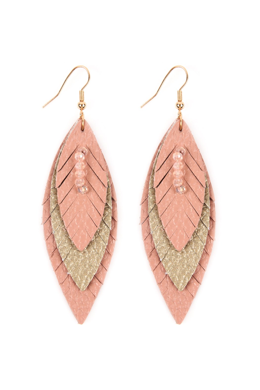 Three Layer Fringe Leather Marquise Earrings - 14 COLORS -