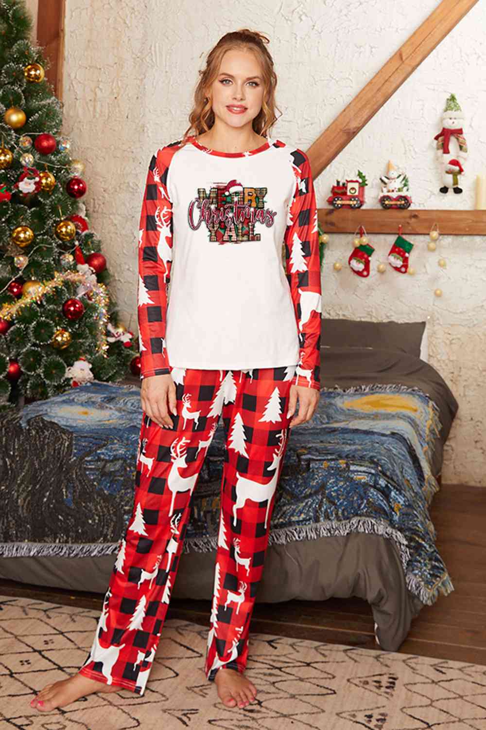 MERRY CHRISTMAS Y'ALL Graphic Top and Pants Set - T - SOLD BY SIZE / 2 PCS. - 4 SIZES -