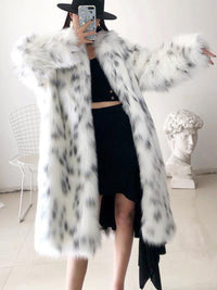 Thumbnail for Sharon Tatem - Faux Fox Fur Coat - Casual Snow Leopard Print Fur Jacket - Thick Warm Mid-Long Plush Outer -