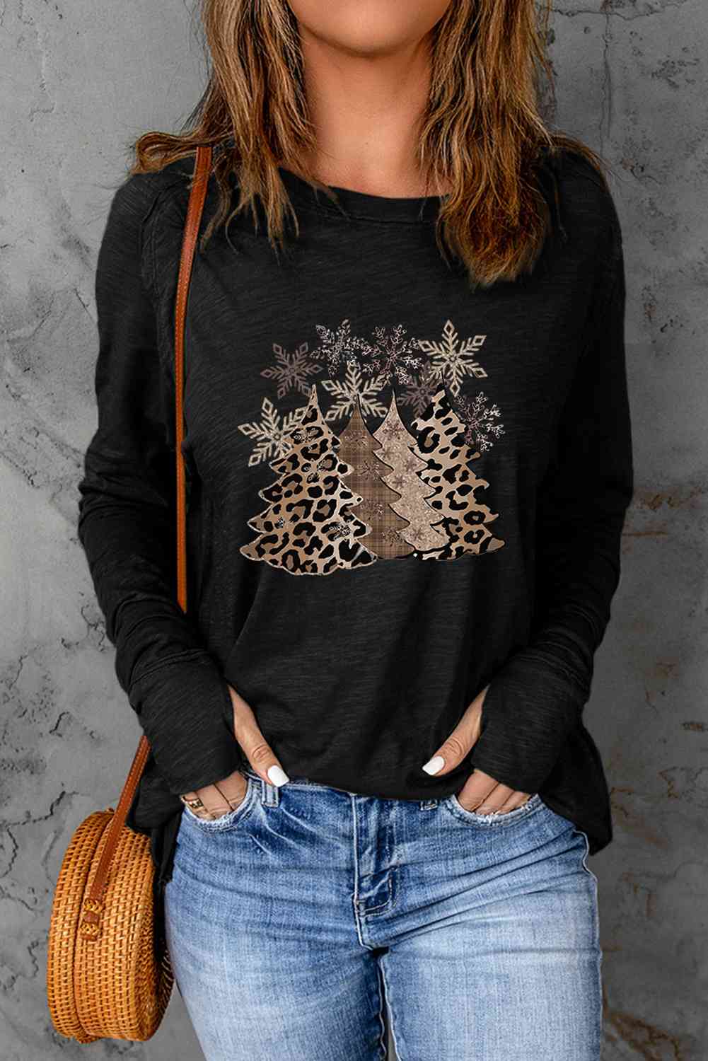 Christmas Tree Graphic Long Sleeve T-Shirt - T - 1 COLOR -