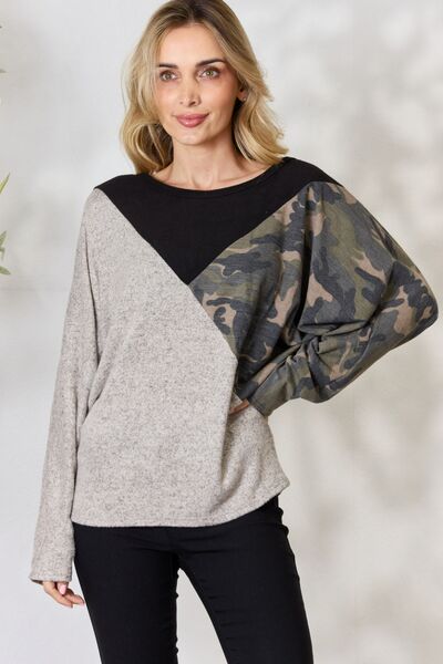 BiBi Brushed Hacci Color Block Long Sleeve Top - T - 1 COLOR -