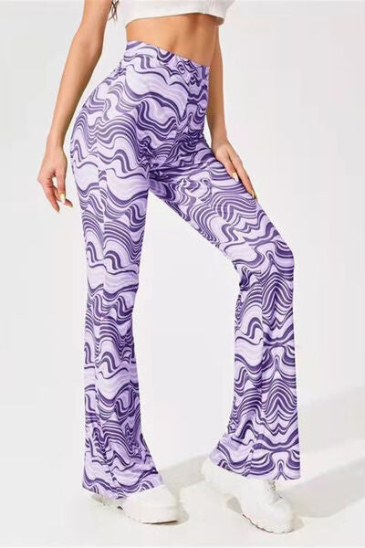 Printed High Waist Flare Pants - T - 7 COLORS -