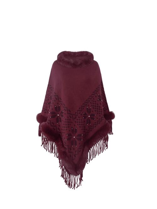 Fringe Geometric Cape Sleeve Poncho - 1 SIZE FIT - T - 6 COLORS -