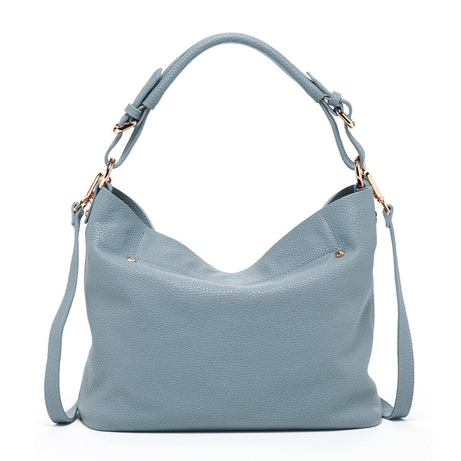 Lauren Faded Denim Leather Hobo Bag Blue -