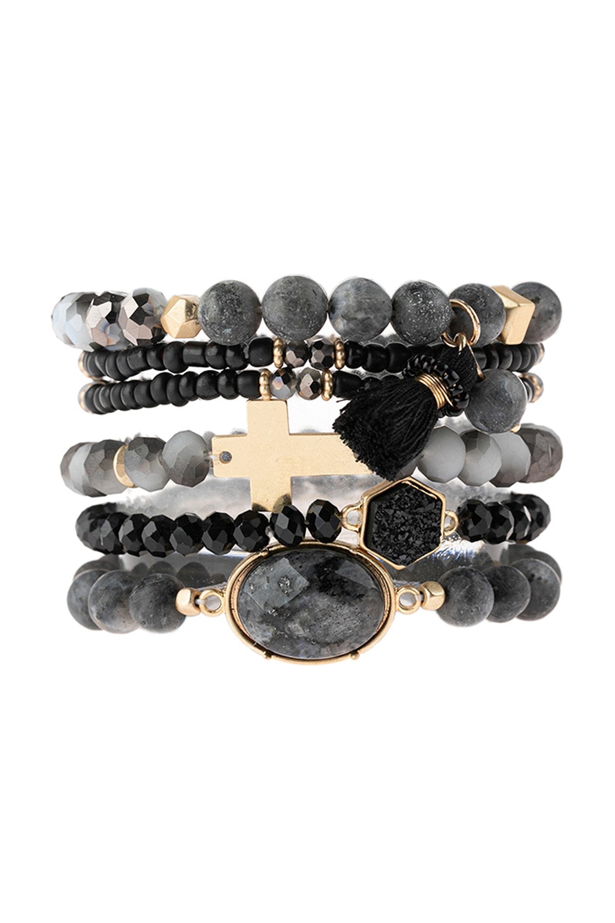 Riah Fashion - Multi Charm Beaded Stretch Bracelet - 5 COLORS -