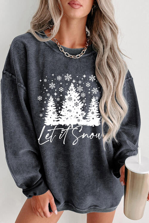 Christmas Tree - Let it Snow -  Graphic Dropped Shoulder Sweatshirt - T - 1 COLOR -