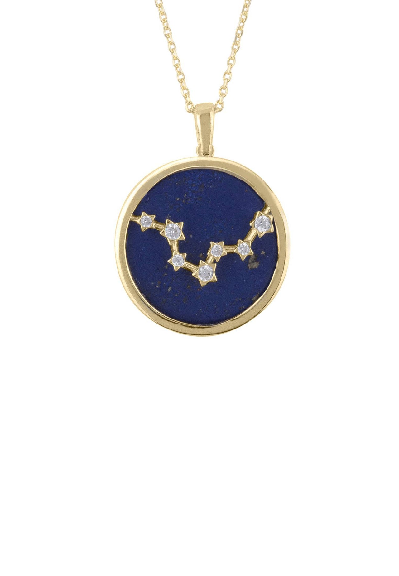 Zodiac Lapis Lazuli Gemstone Star Constellation Pendant Necklace Gold Pisces -