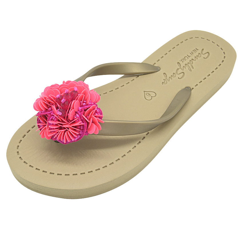 SAND BY SAYA N.Y. - Pink Noho Flower- Embroidered Flat Flip Flops Sandal - 5 COLORS -