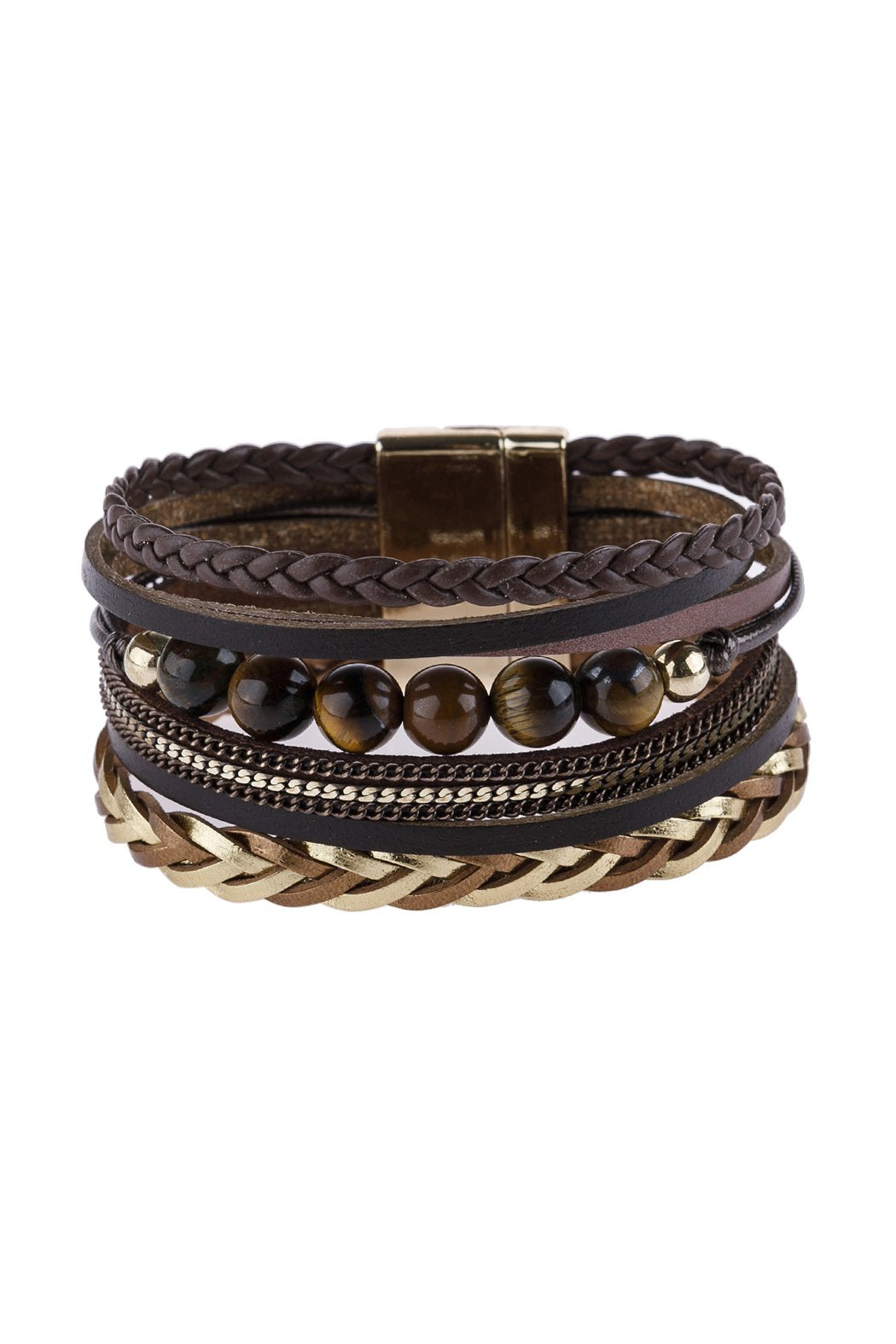 Riah Fashion - Leather Braided Beads Wrap Magnetic Bracelet - 9 COLORS -