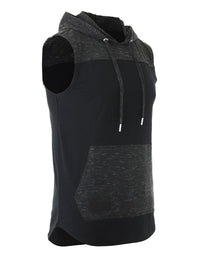 Thumbnail for Men's Color Block Sleeveless Pullover Kangaroo Pocket Workout Hooded Tank - 2 COLORS