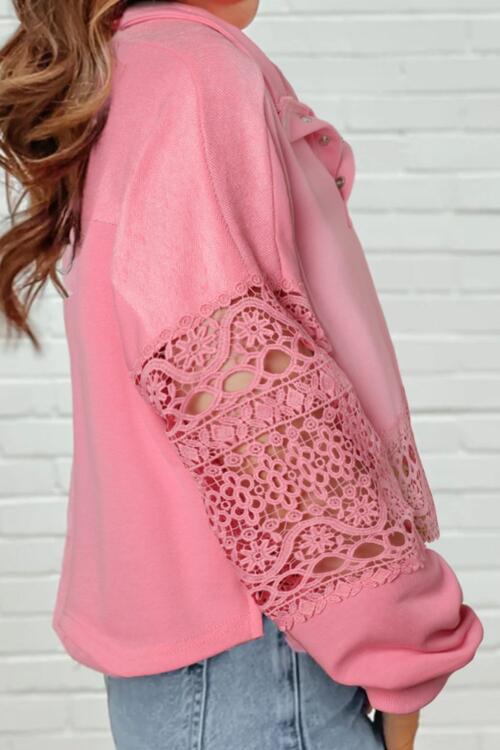 Crochet Snap Button Sweatshirt - T - 1 COLOR -