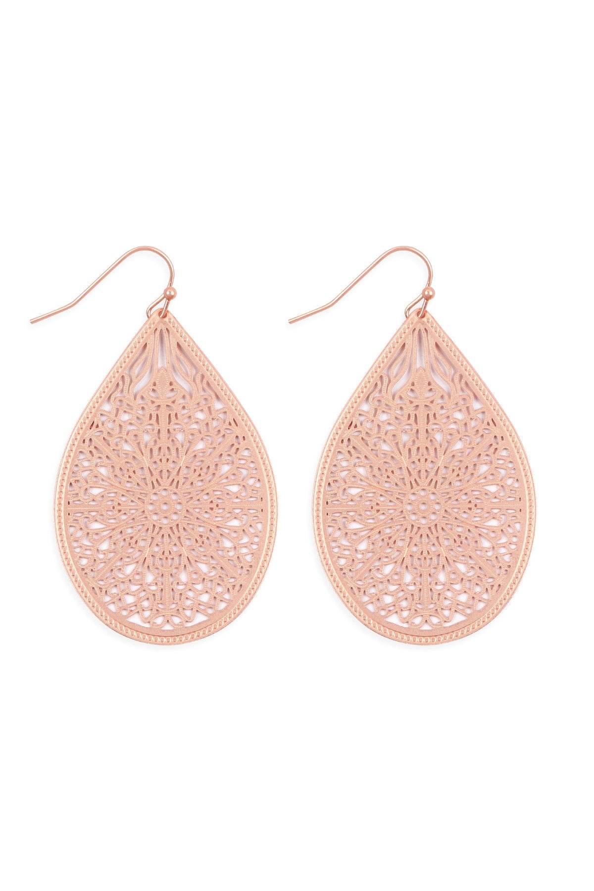 Riah Fashion - Filigree Teardrop Hook Earrings - 5 COLORS