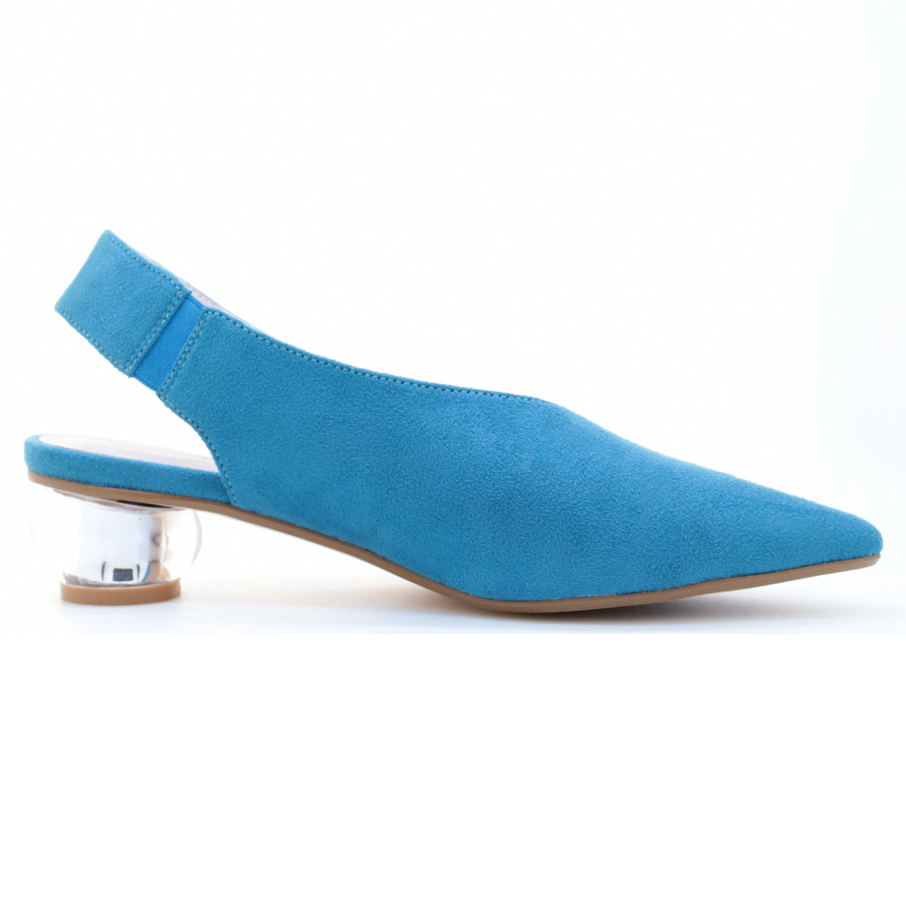 Clear Heel Suede Pointed Toe Pumps (Blue)