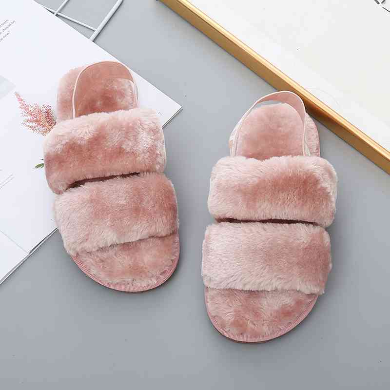 Faux Fur Open Toe Slippers - T - 10 COLORS/PATTERNS -