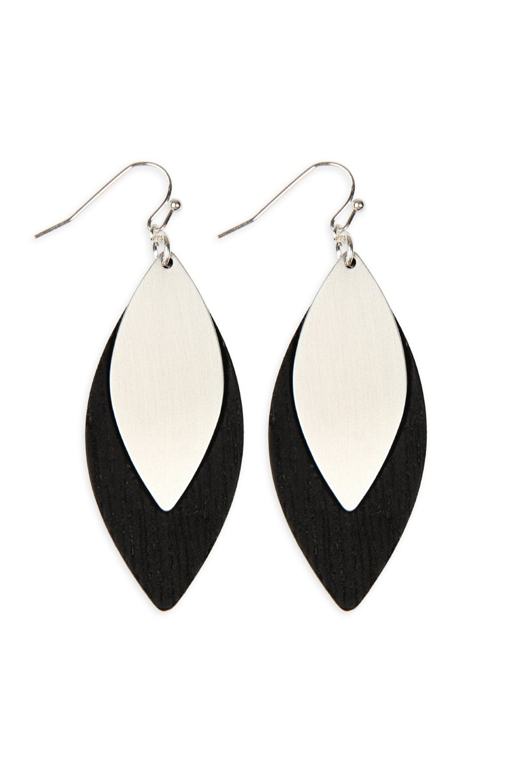 Satin Metal Wood Earrings - 4 COLORS -