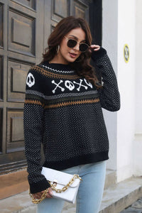 Thumbnail for Ghost Pattern Round Neck Long Sleeve Sweater - T - 7 COLORS -