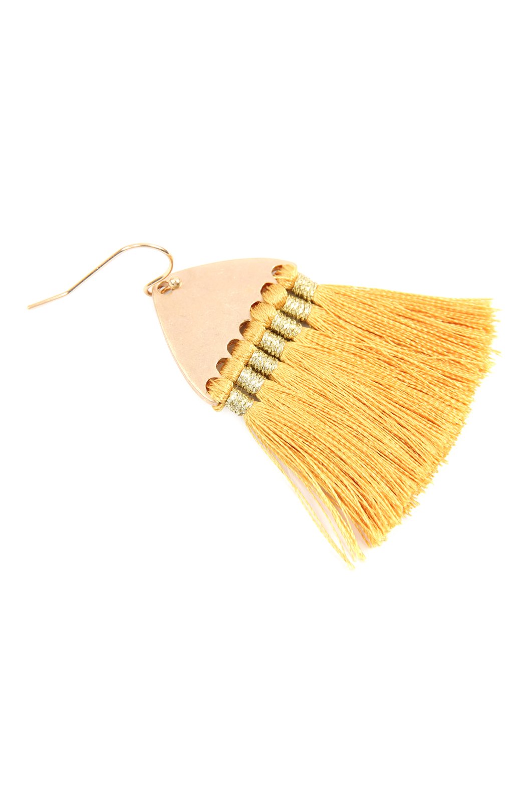 Thread Tassel Hammered Metal Hook Earrings - 11 COLORS -