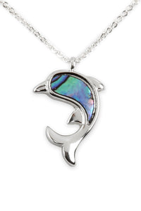 Thumbnail for Riah Fashion - Abalone Dolphin Pendant Necklace - 2 FINISHES -