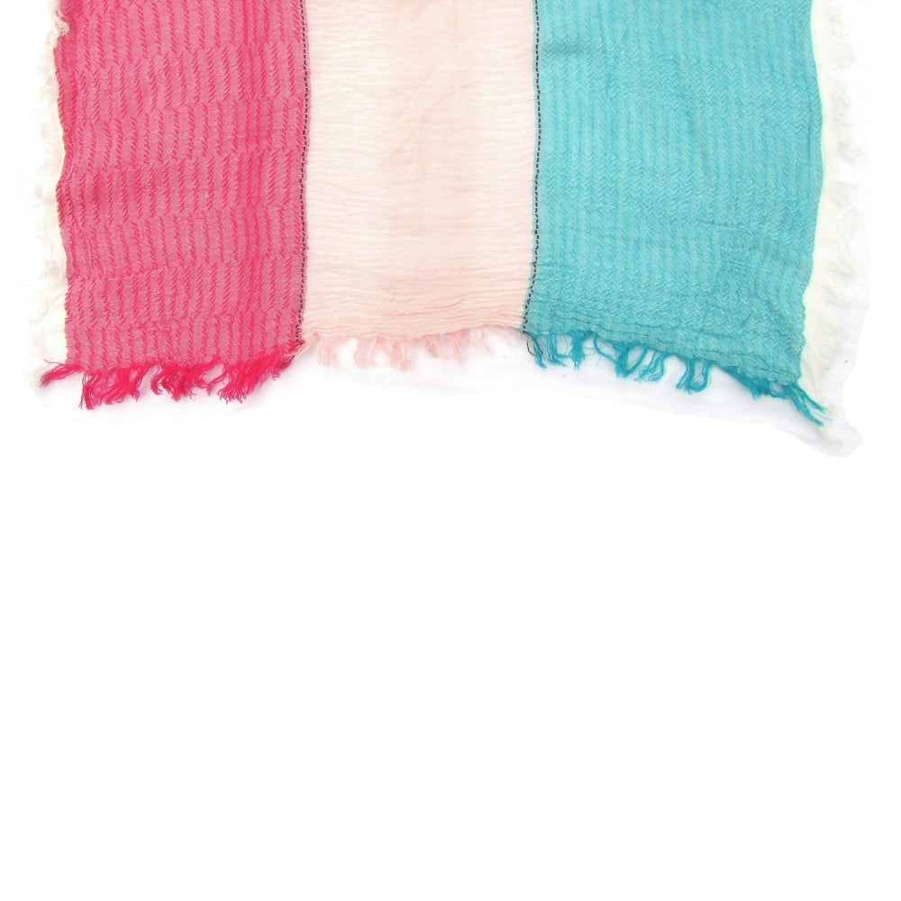 Red Pomegranate - Turkish Cotton Blend Fringed Hobo Scarf Pink/White/Blue - 20"X72" - 1 COLOR -