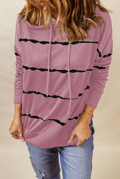 Drawstring Striped Dropped Shoulder Hoodie - T - 2 COLORS -