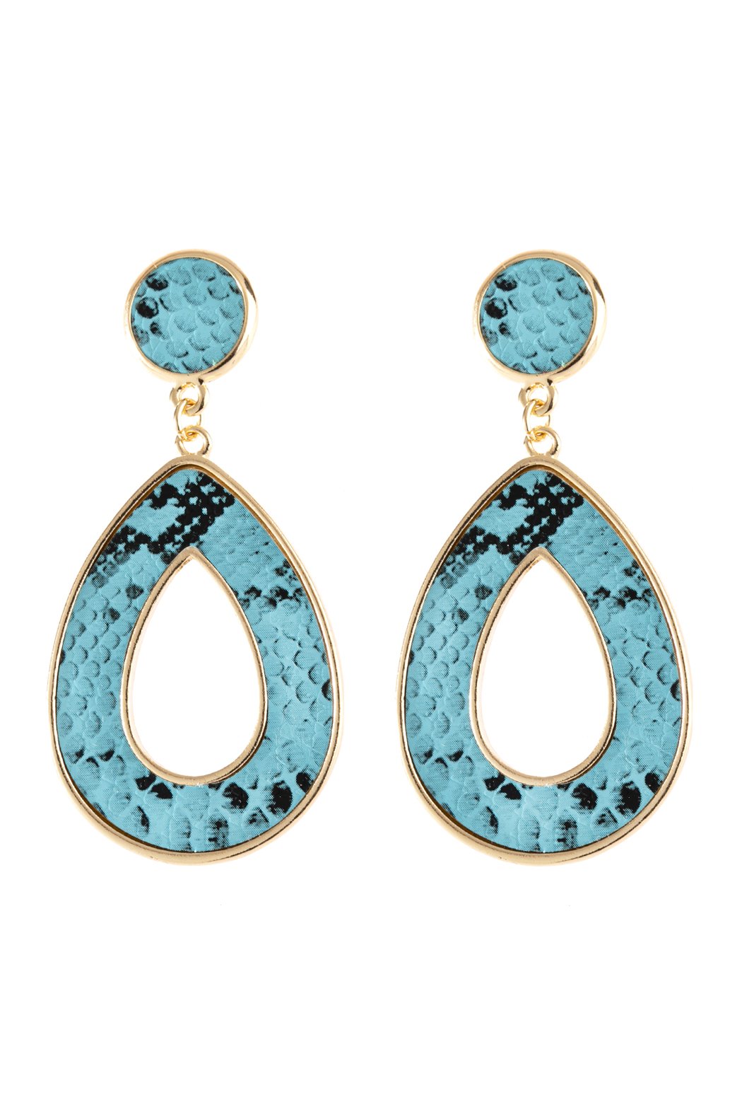 Linked Pear-Shape Snake Skin Printed Dangle Post Earrings - 7 COLORS -