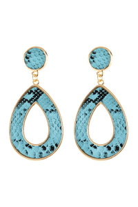 Thumbnail for Linked Pear-Shape Snake Skin Printed Dangle Post Earrings - 7 COLORS -