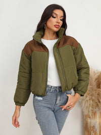 Thumbnail for Two-Tone Zip-Up Puffer Jacket - T - 1 COLOR -