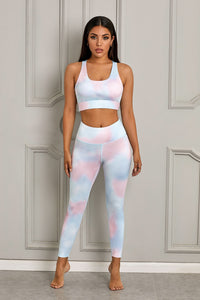 Thumbnail for Printed Sports Bra and Leggings Set - 2 PCS - MULTI COLR & LEOPARD - 2 COLORS -