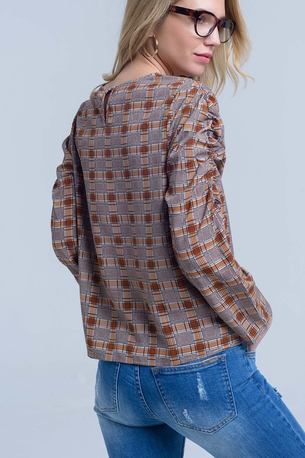 Q2 - Brown Top With Check Print - 1 COLOR -