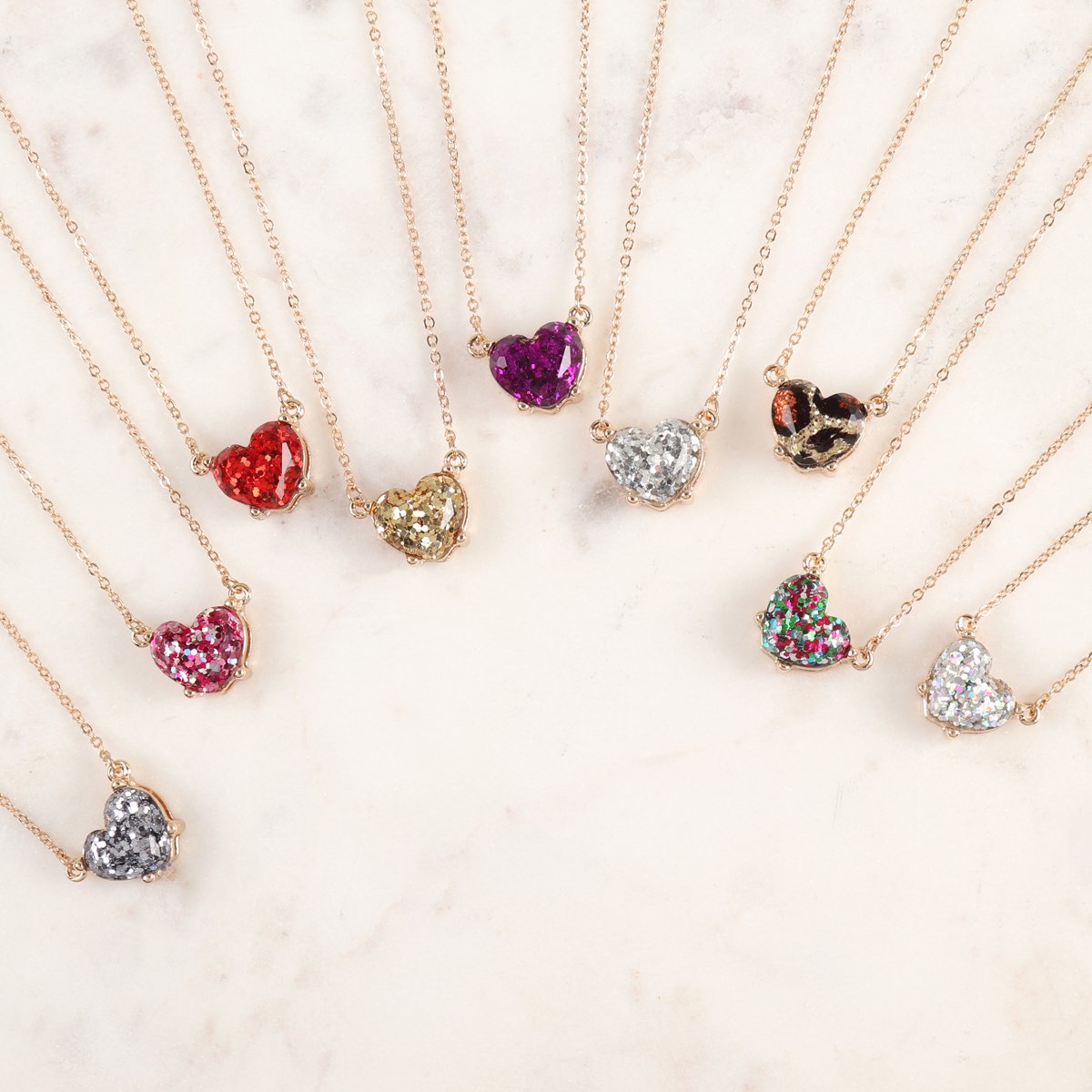 Heart Glitter Epoxy Necklace - 9 COLORS -