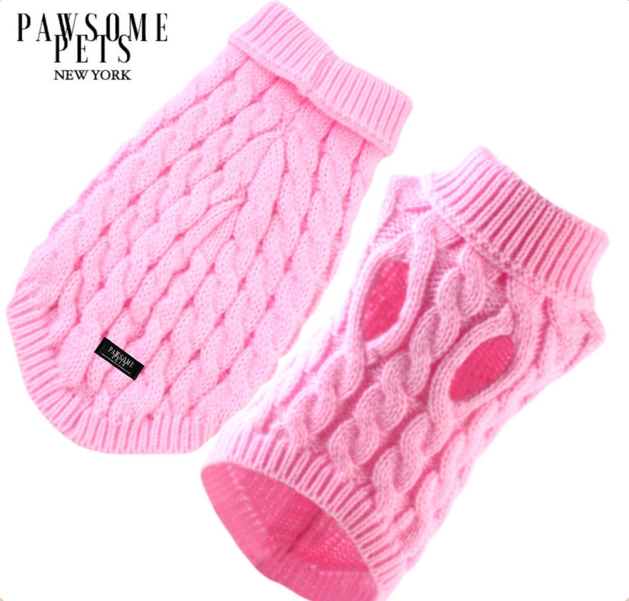 (Extra Warm) Dog and Cat Cable Knit Sweater - Pink -