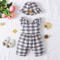 Thumbnail for Plaid Square Neck Bow Detail Jumpsuit with Hat - T - 5 SIZES - 1 COLOR -