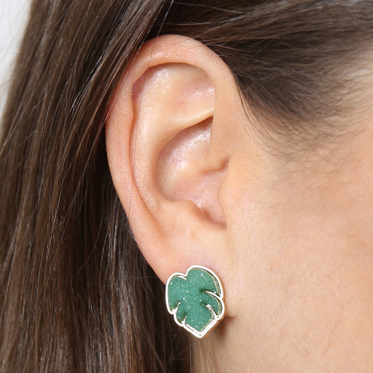 Metal Druzy Palm Leaf Post Earrings - 5 COLORS -