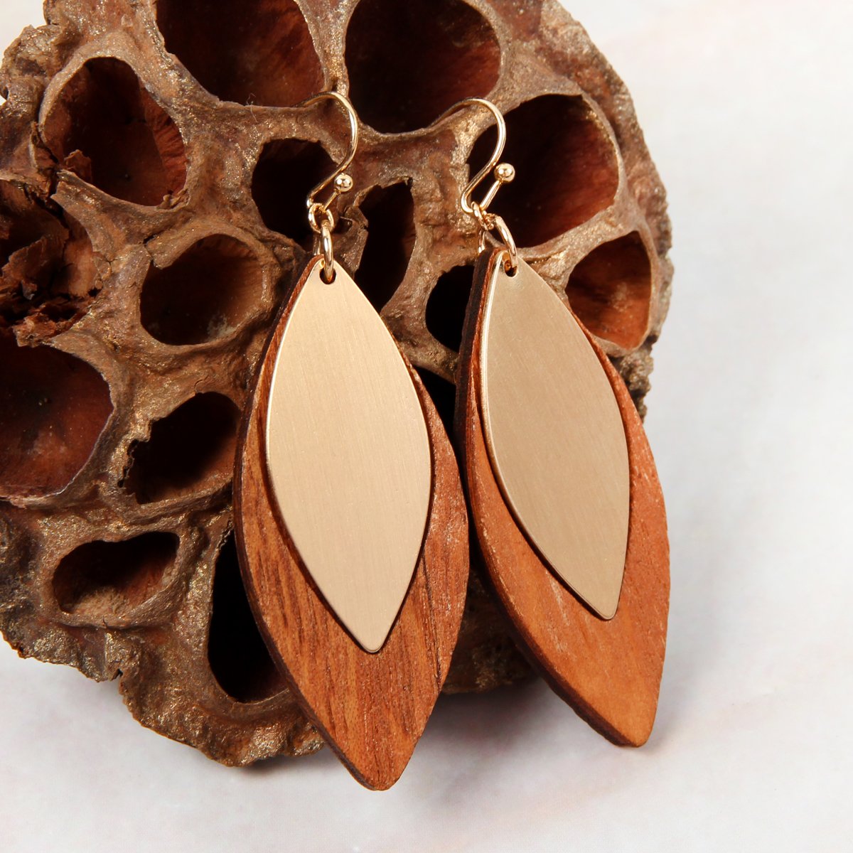 Satin Metal Wood Earrings - 4 COLORS -