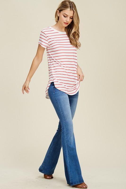 Riah Fasion - Striped Short Sleeve Top - 3 COLORS -