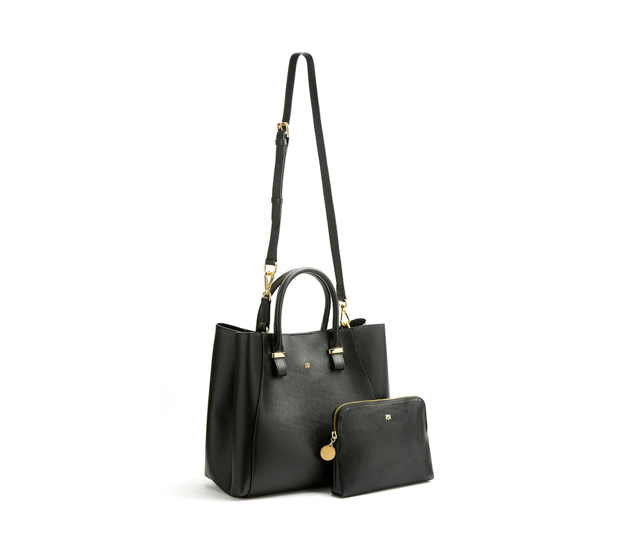 GUNAS NEW YORK - Jane - Black Vegan Leather Satchel with makeup bag - 2 PCS. - 1 COLOR -