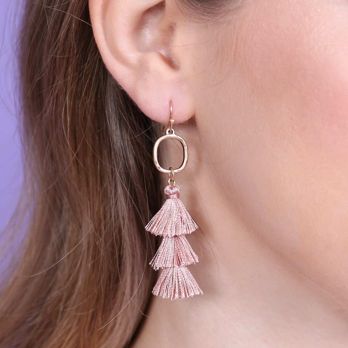 Three Drop Tassel With Metal Hook Earrings - 11 COLORS -